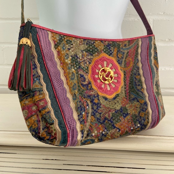Womens Classic Vintage 1990 Sharif Multi-Colored Jewel Tone Shoulder Strap Purse - Picture 7 of 15